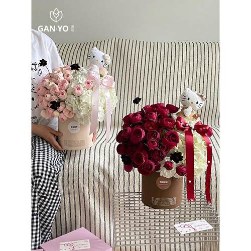 港与肤感磨砂质感抱抱桶鲜花花束礼盒花艺花店插花桶手工资材