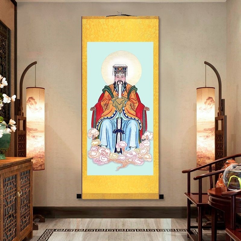 玉皇大帝挂画 玉帝画像道观神像挂画 丝绸画卷轴画装饰画佛堂挂画