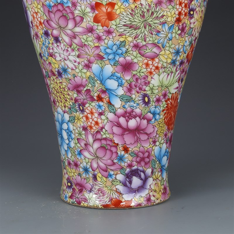 清雍正粉彩描金万花纹梅瓶古董古玩收藏彩绘花瓶窖藏老货摆件