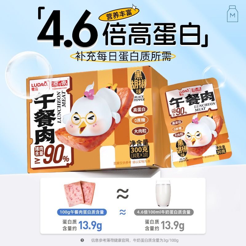 代餐减肥餐食品减脂期解馋小零食午餐肉纯猪肉零蔗糖即食三明治火锅速食早餐肉制品低卡适配早餐食用夹面包省时间咸香可口超贴心