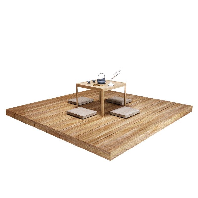 新中式榻榻米木头床主卧室1米2地铺床架子客厅定制全实木落地矮床