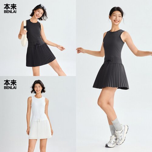 本来国内正品代购BNT760006女士无袖拼接连衣裙裙子2026夏新款