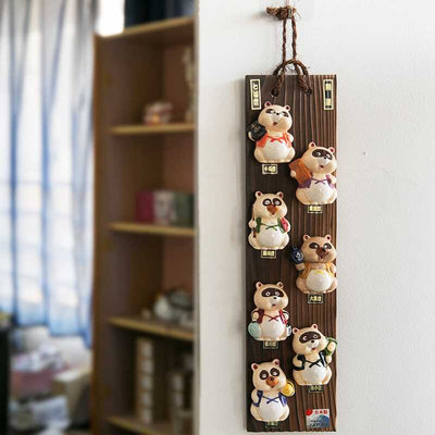 日本制陶瓷手绘七福狸招财猫客厅玄关墙壁挂生意兴隆开运装饰礼物