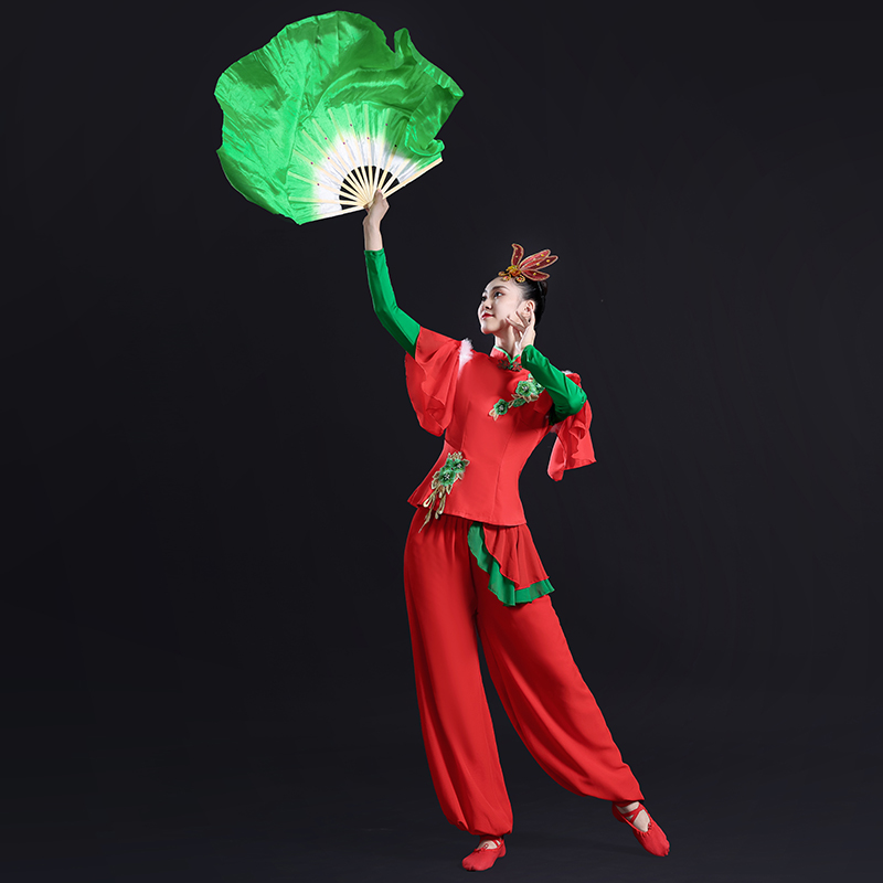 现货速发2024冬季新款长袖秧歌舞蹈服装红色喜庆打鼓服套装扇子舞