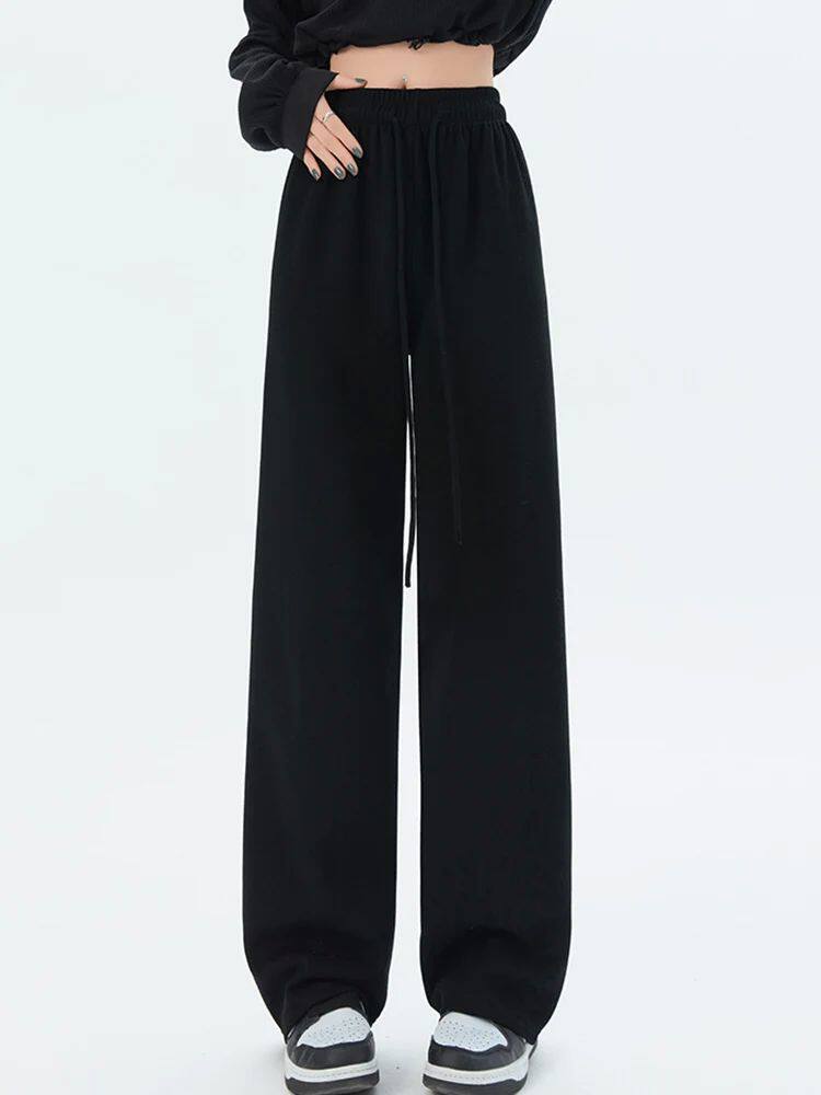 가을 여성 바지 2023 패션 하이 웨스트 스트레이트 롱 와이드