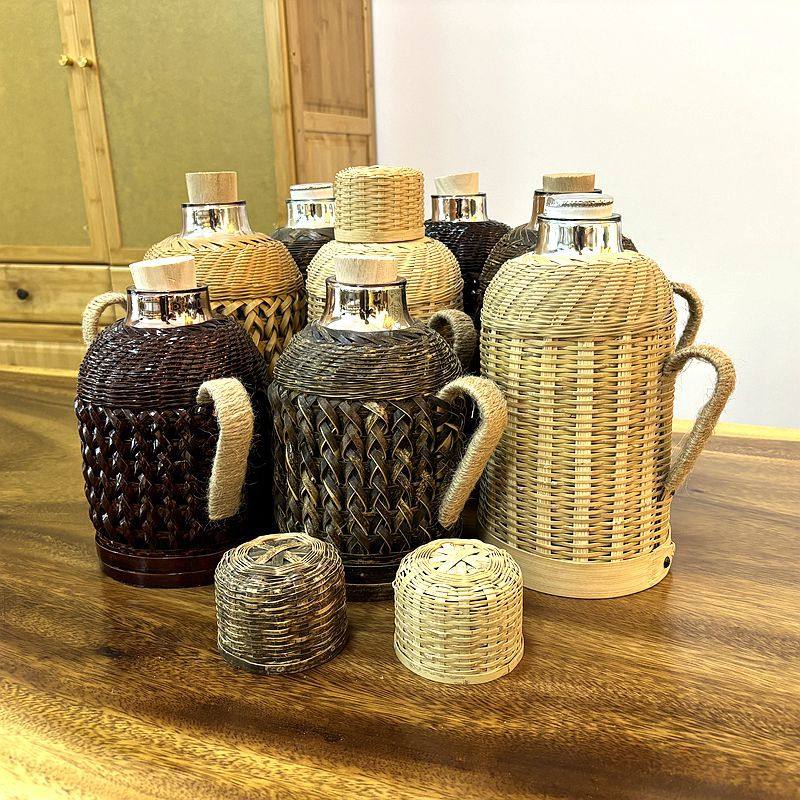 青竹热水瓶壳 仿古纯手工编织复古 竹制工艺品