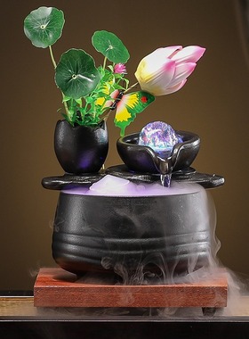 太阳能招财流水摆件循环水办公室桌面公司商务送礼开业不插电