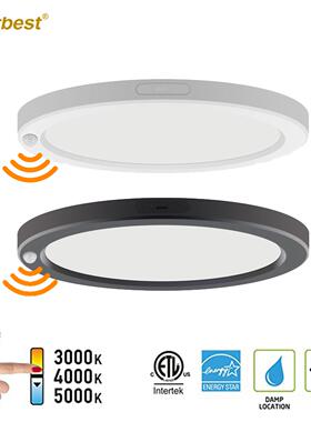 现代简约圆形面板灯白色黑色PIR面板灯三色温侧发光可调光LED吸顶