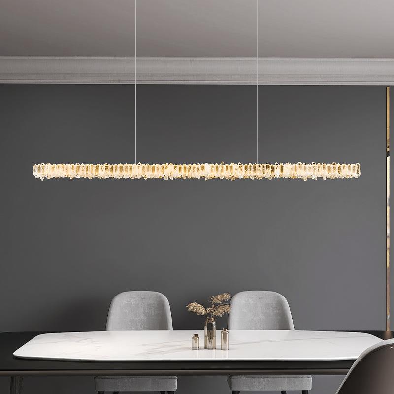 天然水晶灯餐厅吊灯现代简约轻奢高级感饭厅吧台极简长条一字灯具