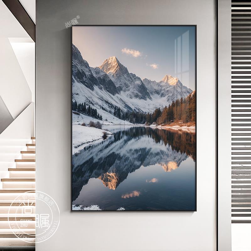 玄关装饰画雪山金山风景入户走廊进门过道墙壁画轻奢现代简约挂画