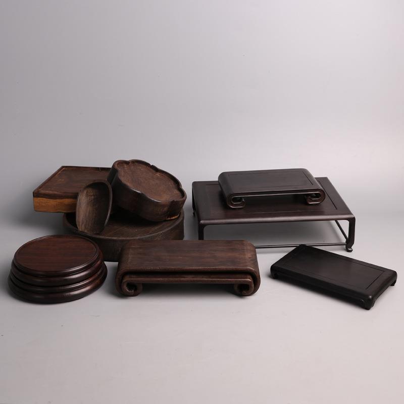 黑檀木底座实木茶台茶则花艺茶室茶道茶具摆件底盘茶盘花瓶底座片