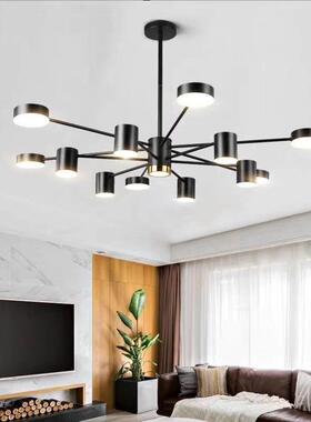 后现代客厅吊灯 直杆2头4头6头8头烤漆金属北欧风黑色金色LED吊灯