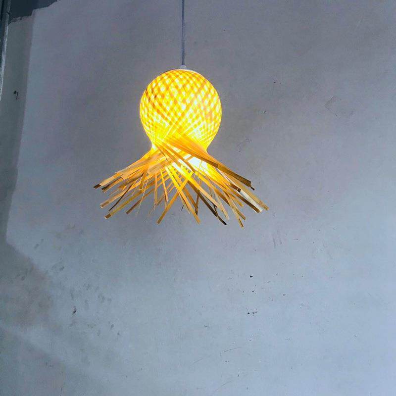 竹编灯罩个性复古创意餐厅灯具斗笠吊灯水母竹篾装饰落地灯小吊灯