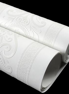 白色仿硅藻泥墙纸竖条纹欧式卧室客厅海吉布墙布海基布无纺布壁纸