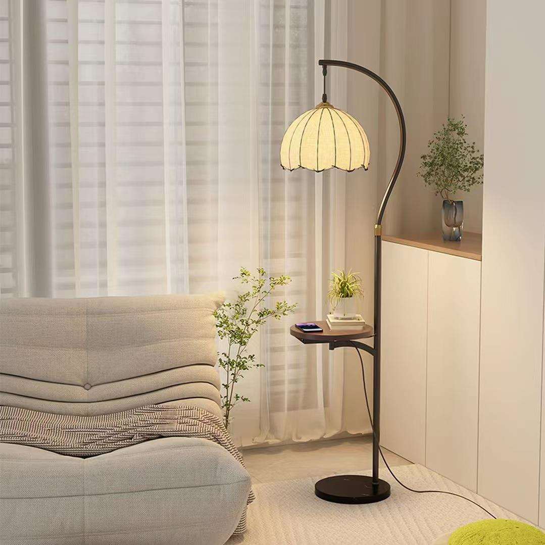 中古落地灯法式复古氛围置物架客厅书房沙发旁饰卧室床头一体台灯