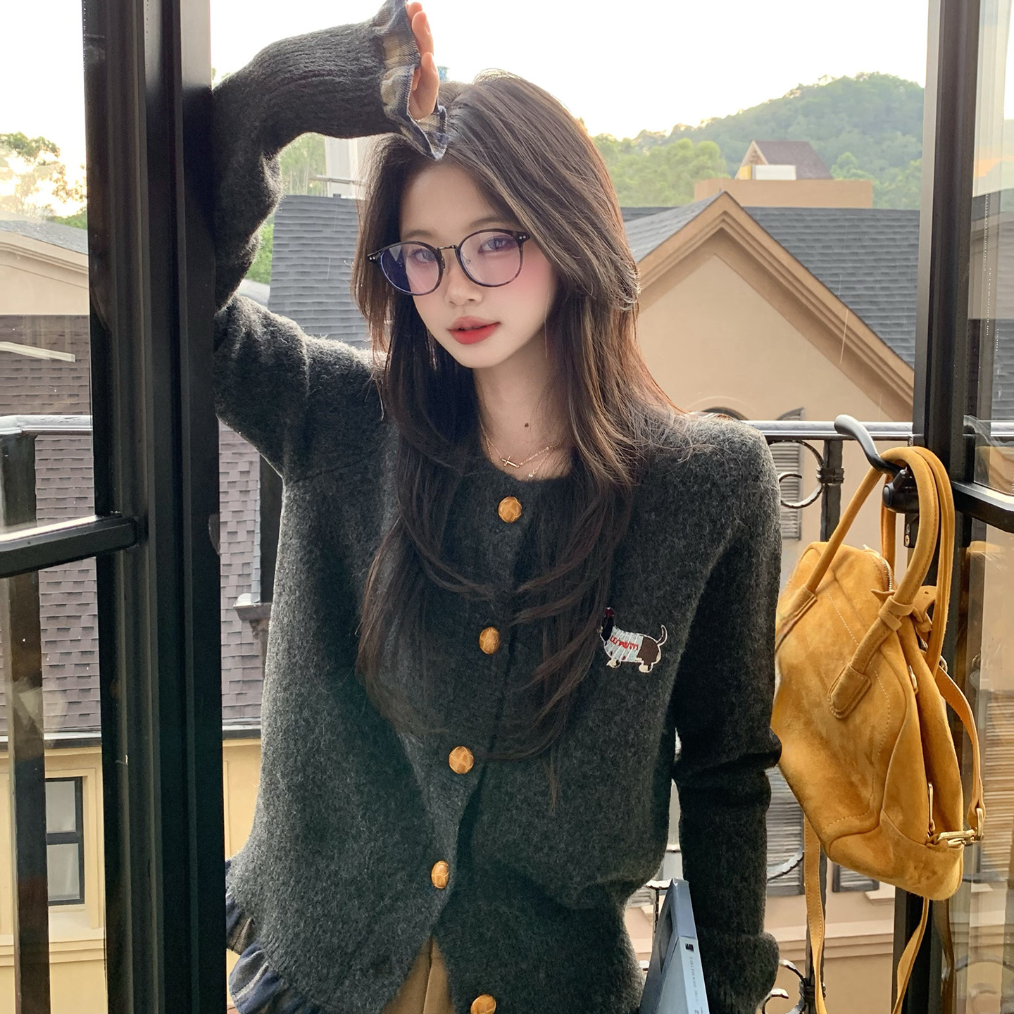 灰色腊肠狗长袖毛衣针织衫女早秋季短款小香风开衫外套假两件上衣,女装/女士精品,毛针织衫,淘宝优惠券,粉丝福利购,淘宝优惠卷