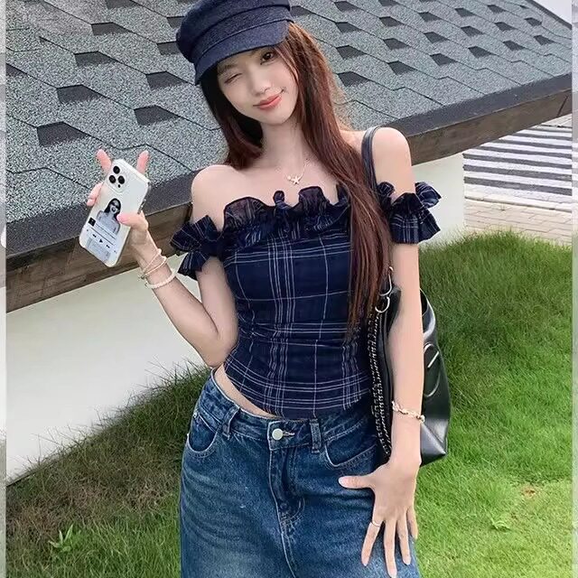 2025夏季新款韩版花边小众修身短款衬衫小衬衣潮流百搭时尚潮女装