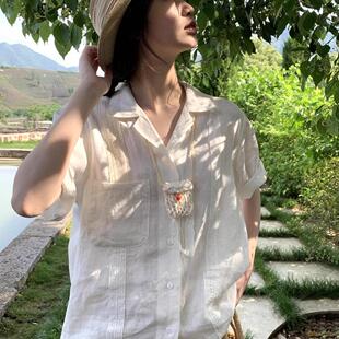 法式短袖衬衫女早秋新款小个子文艺休闲潮流独特慵懒百搭宽松衬衣