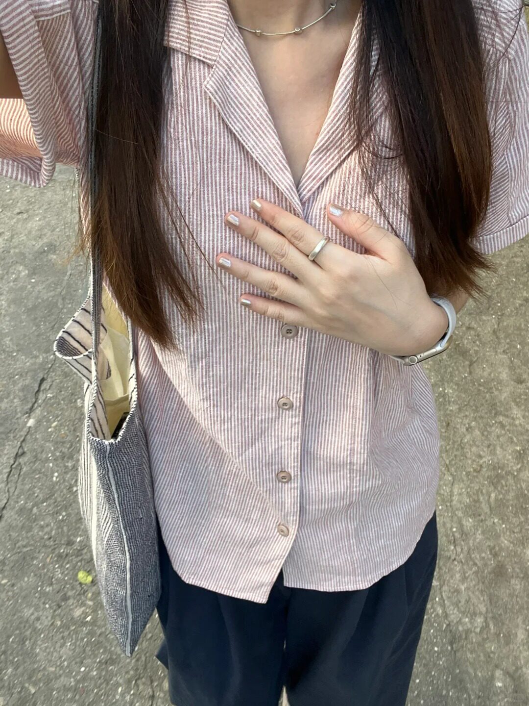 韩版条纹短袖衬衫女2024夏季新款时尚小个子衬衣高级气质宽松上衣