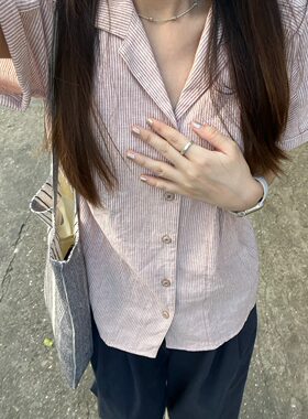 韩版条纹时尚小个子高级短袖衬衫