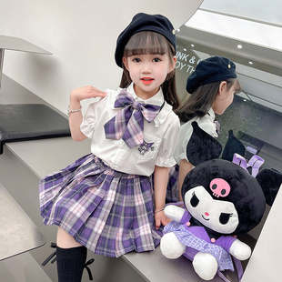 童2024夏季 库洛米衣服女 儿 童jk百褶裙套装 学院风制服两件套 夏装
