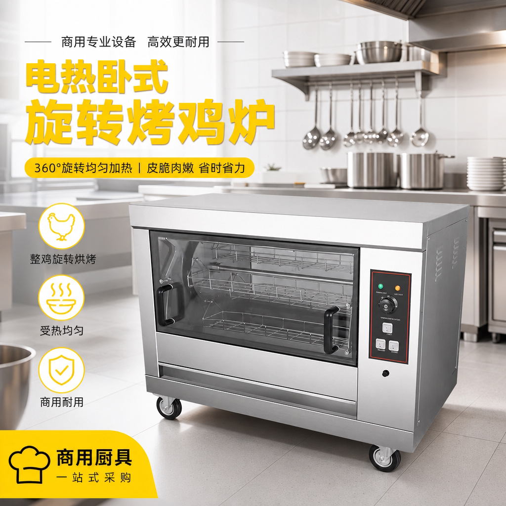 商用电热卧式旋转奥尔良烤鸡炉网红烤鸡烤鸡架烤箱烤鸡腿烤鸭炉子