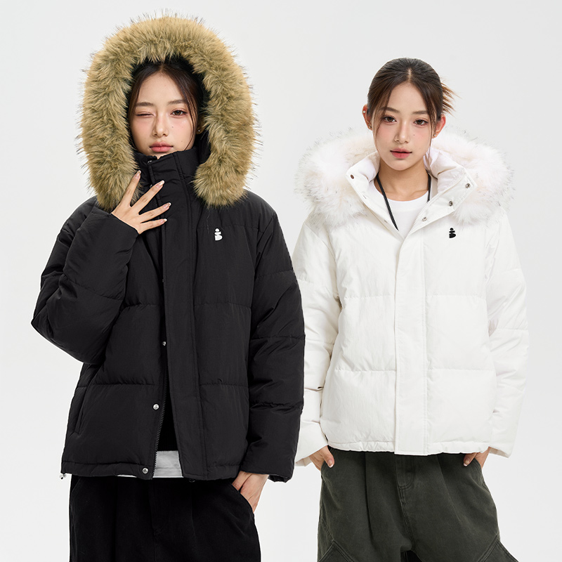 iSaluteU大毛领羽绒服可拆卸帽子潮流冬季休闲保暖情侣连帽外套