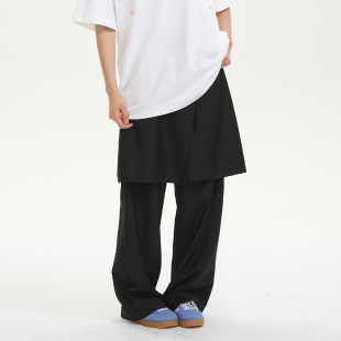 叠穿宽松直筒休闲裤 春夏新品 子 不规则设计简约百搭裙裤 iSaluteU