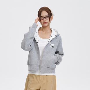 外套 潮流宽松休闲开衫 iSaluteU斑点小狗趣味刺绣连帽卫衣春季 新品