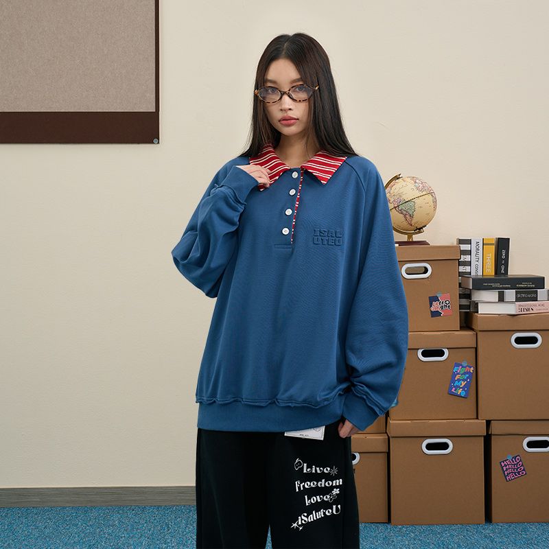 iSaluteU美式复古字母印花长袖衫