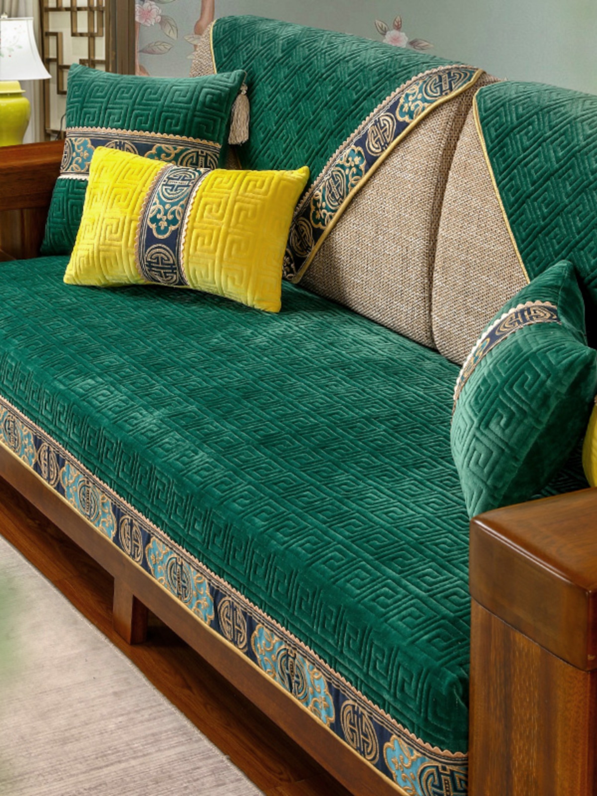 定制中式沙发垫四季通用高档防滑实木沙发套罩简约现代坐垫靠背巾