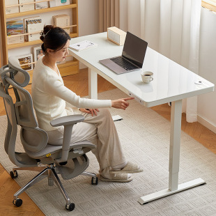 巧思百居电动升降桌智能钢化玻璃电脑桌家用学习办公工作台书桌子