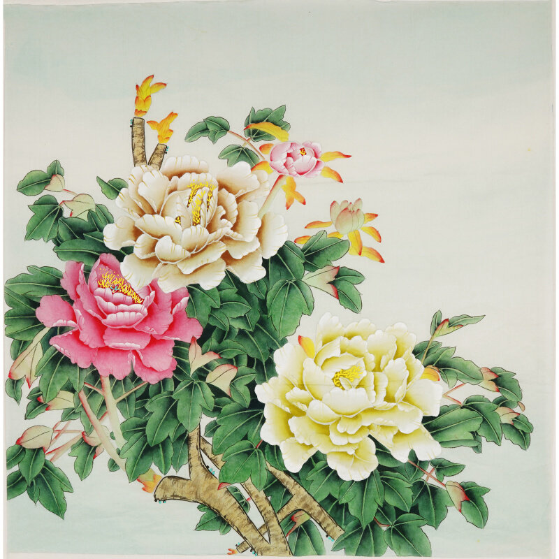手工无款工笔画纯手绘花鸟牡丹国画没题款装饰画没落款00006
