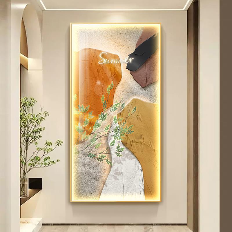 石来运转玄关装饰画led带灯挂画客厅入户门现代简约走廊过道壁画