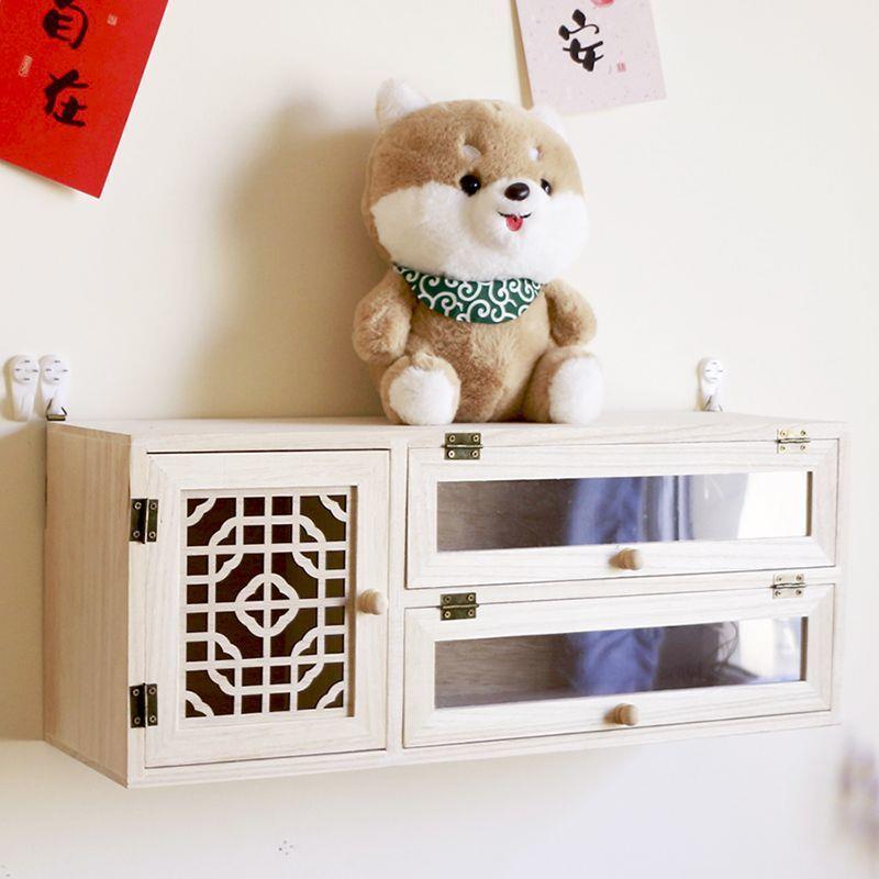 桌面风壁挂实木免打孔收纳置物架多层挂柜收纳盒墙上装饰吊柜带门