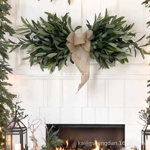 凯锦TEMU跨境春季橄榄枝蝴蝶结装饰花绿植环装纸门挂壁炉