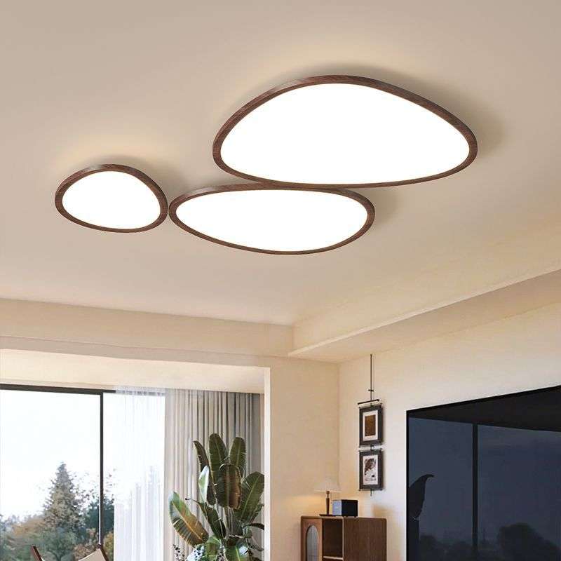 胡桃木纹色三头创意感美式复古时尚简约个性卧室吸顶灯椭圆形护眼