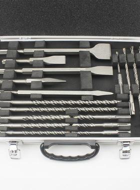 17pcs铝盒装电锤钻头尖凿扁凿组合套装 sds冲击钻凿子混合工具