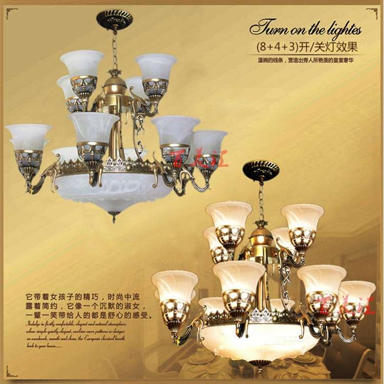 欧式吊灯  古铜色双层吸顶 复古复式楼别墅酒店客厅灯豪华大气