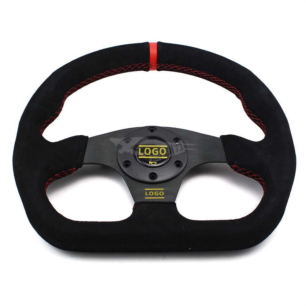 汽车改装D型磨砂方向盘 13寸320mm翻毛皮 赛车平面绒毛皮转向盘