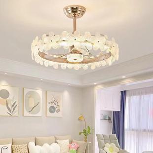 水晶卧室风扇灯吊扇灯现代简约轻奢法式主卧室2025新款房间吸顶灯