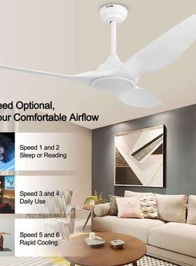 52寸白色ABS吊扇带灯跨境新款大风力客厅吊扇ceiling fan