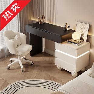 梳妆台斗柜一体奶油风加厚多功能新款翻盖化妆镜实木可伸缩化妆桌