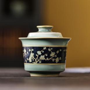 青瓷三才盖碗茶杯大号家用复古泡茶功夫茶具茶碗陶瓷敬茶碗手抓壶