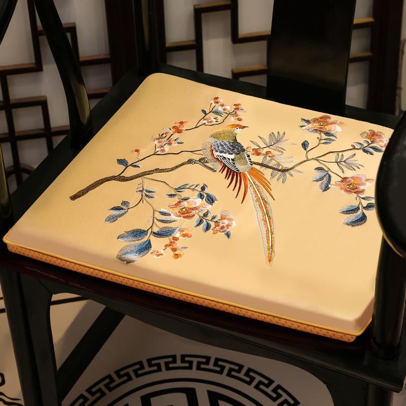 中式坐垫红木家具实木刺绣椅太师椅餐椅圈绸缎椅垫防滑厚薄款坐垫