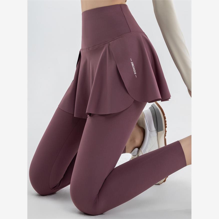 口袋假两件鲨鱼裤裙女外穿秋冬加绒高腰收腹瑜伽弹力健身打底裤子