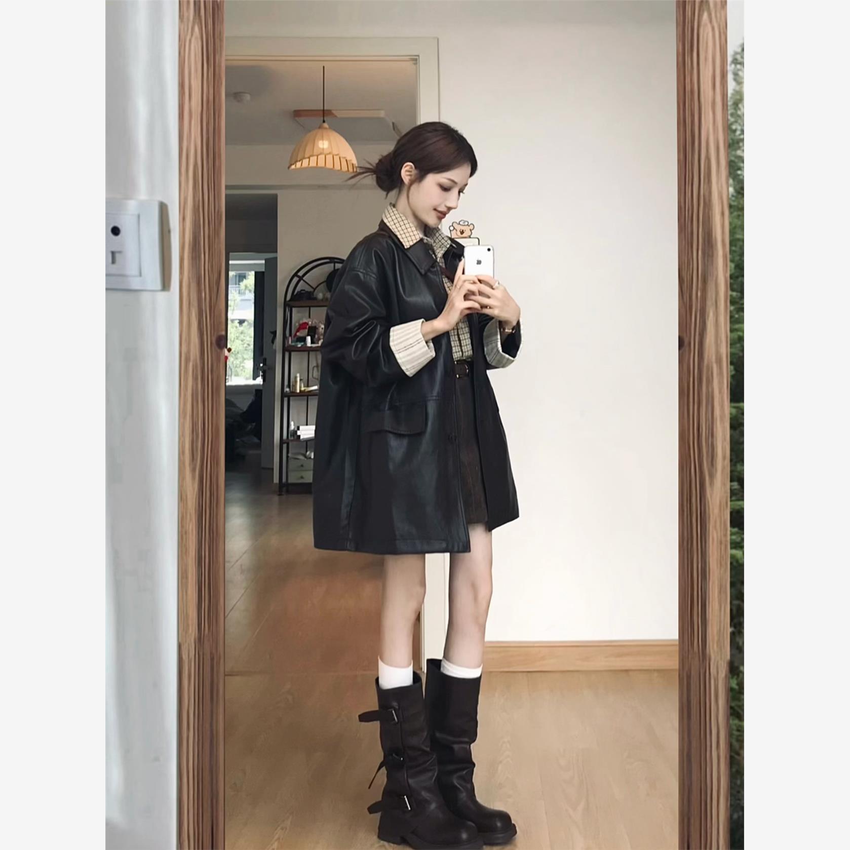 高级感黑色皮衣外套女2025新款超火皮夹克酷飒风正流行美式小个子