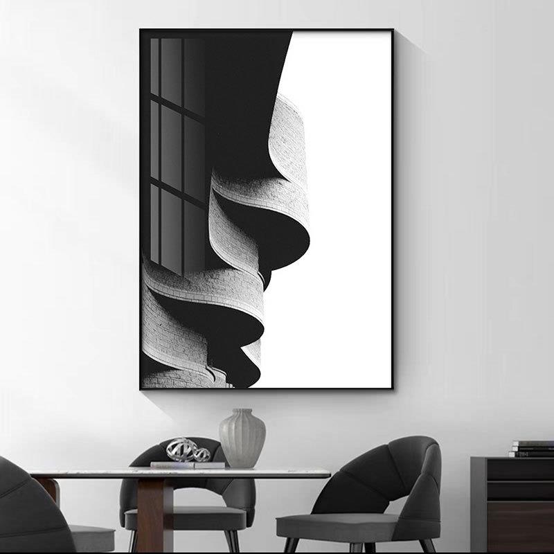 黑白艺术建筑客厅背景装饰画现代简约餐厅壁画工业风抽象风景墙画图片