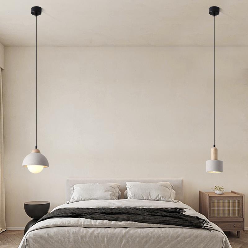 侘寂风卧室床头吊灯现代简约玄关餐厅吧台创意个性水泥小吊线灯