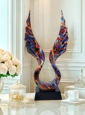欧式艺术抽象炫彩天使之翼摆件工艺品家居客厅玄关装饰乔迁之喜摆